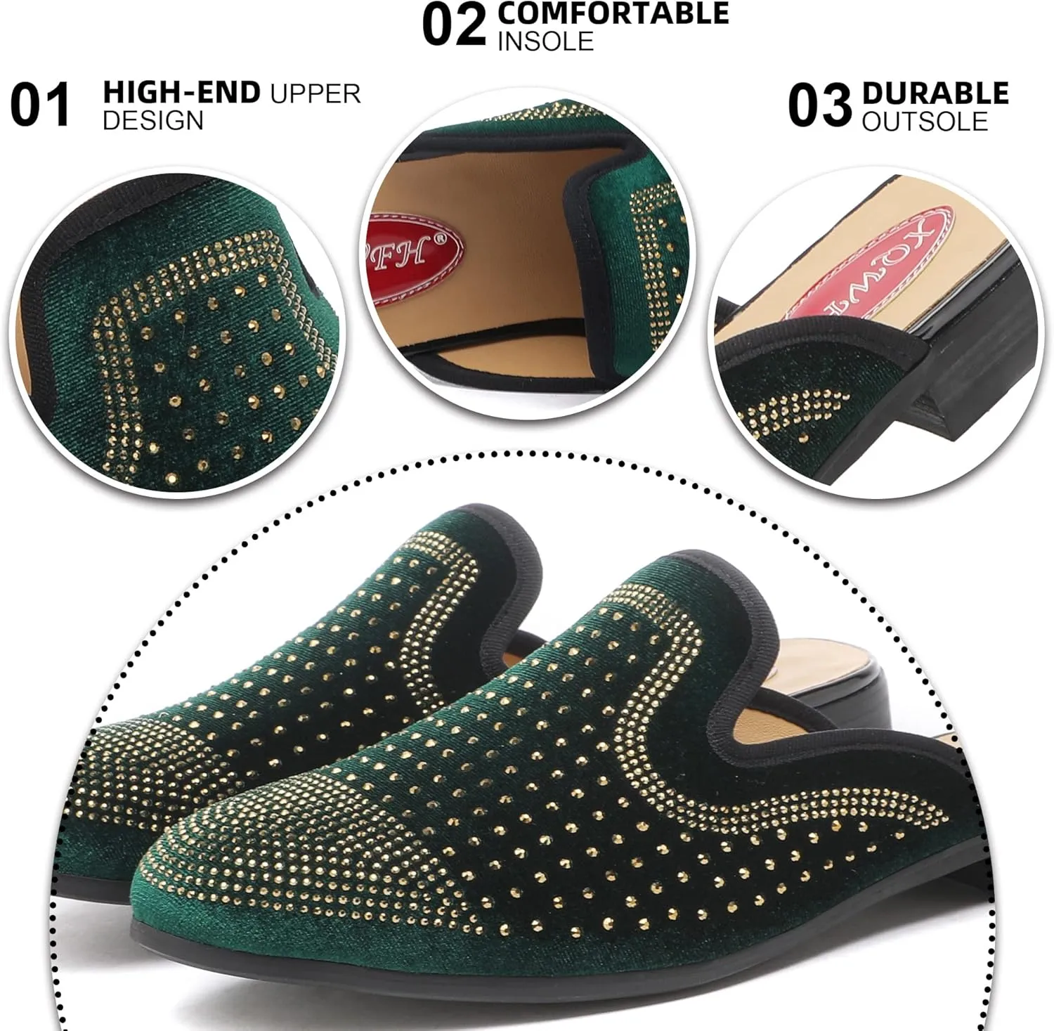 Men's Slip-on Mule Sandals Loafer with Gold Buckle,Fashion Leather Formal Wear Casual Backless Dress Slippers
