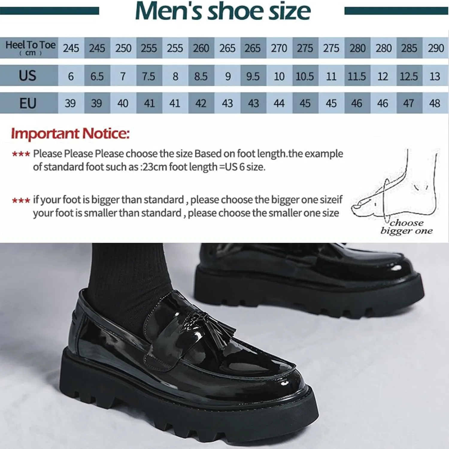 Men's Soft Leather Platform Chunky Heel Slip On Penny Loafers Fashion Tassel Business Casual Formal Work Shoes Non Slip Lug Sole Black Patent Leather Loafers