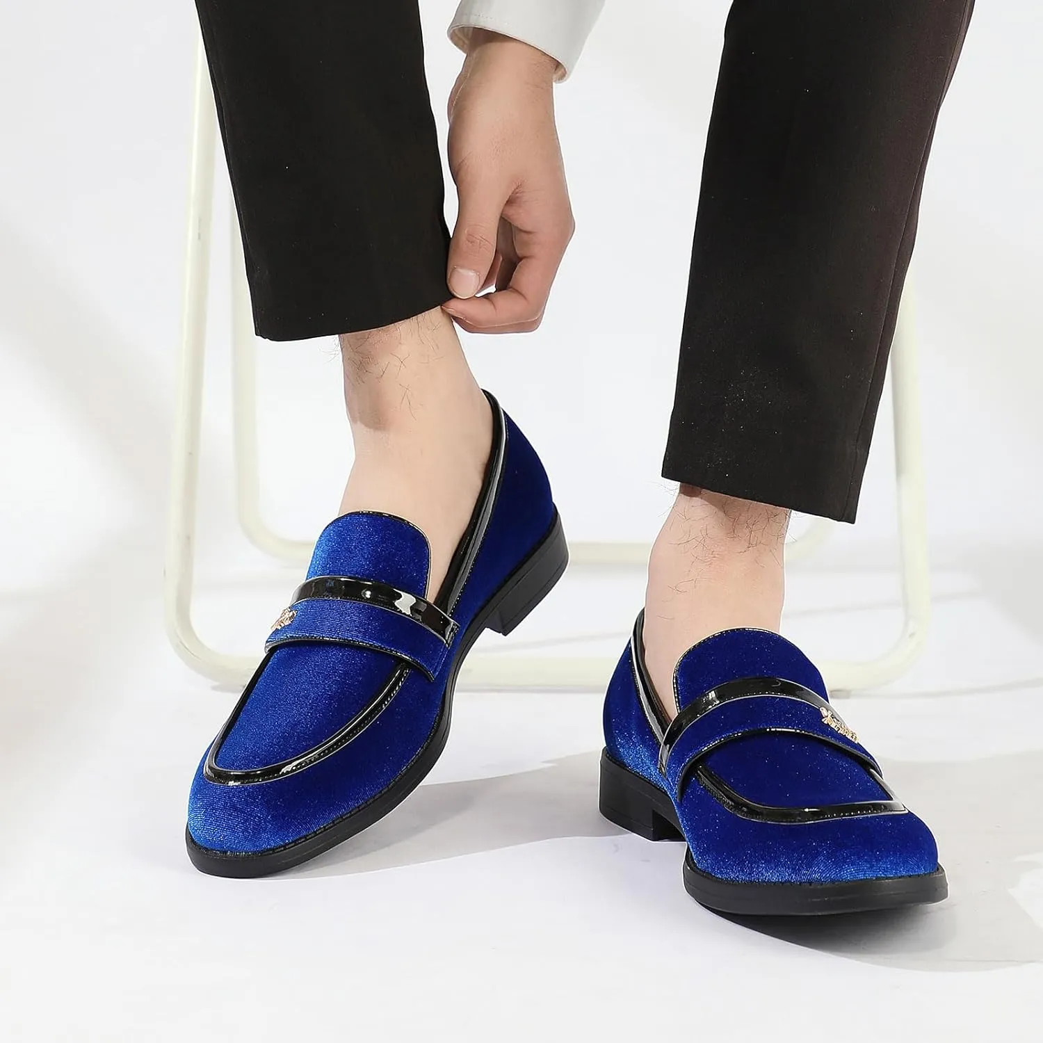 Mens Velvet Loafers, Men's Fashion Mens Dress Shoes Classic Loafers for Wedding Party Penny Dancing,Slip-On Flats Smoking Slippers Prom