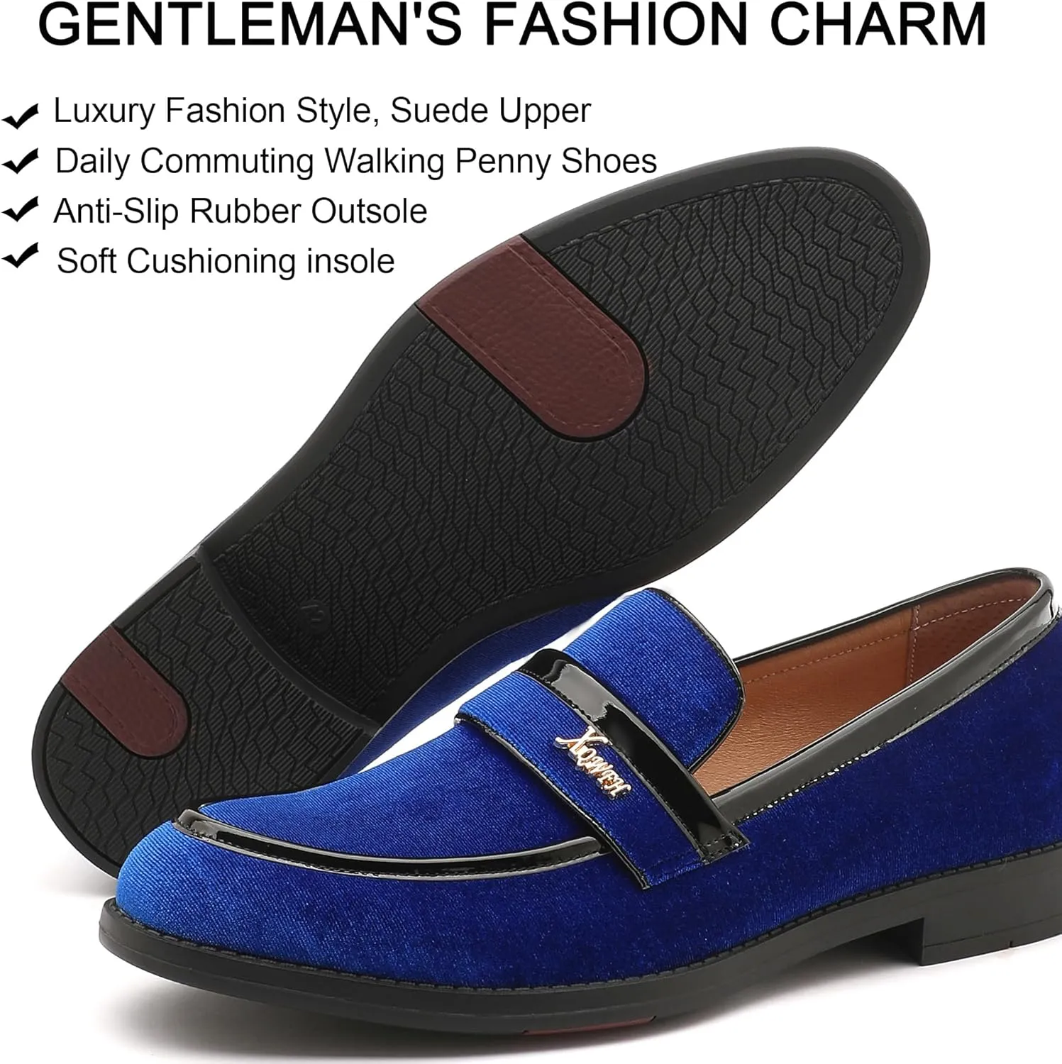 Mens Velvet Loafers, Men's Fashion Mens Dress Shoes Classic Loafers for Wedding Party Penny Dancing,Slip-On Flats Smoking Slippers Prom