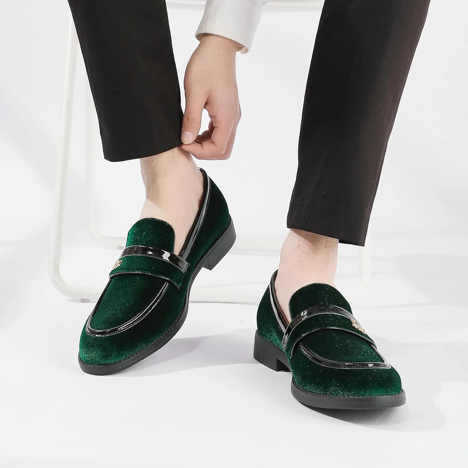 Mens Velvet Loafers, Men's Fashion Mens Dress Shoes Classic Loafers for Wedding Party Penny Dancing,Slip-On Flats Smoking Slippers Prom