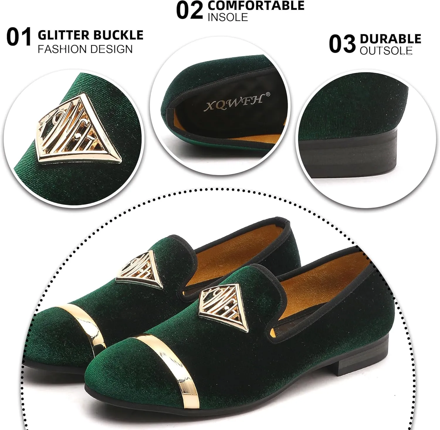 Mens Velvet Loafers Shoes Spiked Dress Shoes with Gold Buckle for Wedding Party Dancing Metallic Slip on Glitter Fashion Prom Shoes
