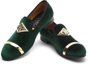 Mens Velvet Loafers Shoes Spiked Dress Shoes with Gold Buckle for Wedding Party Dancing Metallic Slip on Glitter Fashion Prom Shoes