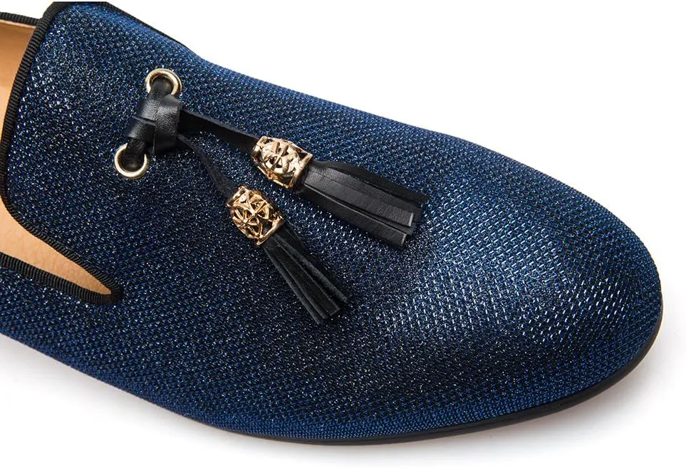 Men's Vintage Velvet Embroidery Noble Loafer Shoes Slip-on Loafer Smoking Slipper Tassel Loafer