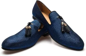Men's Vintage Velvet Embroidery Noble Loafer Shoes Slip-on Loafer Smoking Slipper Tassel Loafer