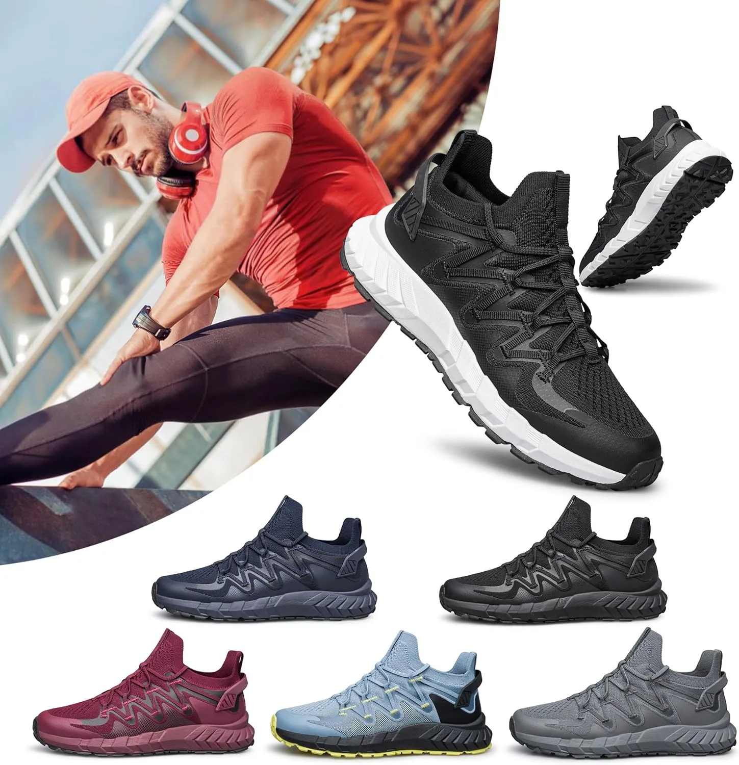 Men's Walking Shoes Hands Free Slip On Sneaker Strap Running Tennis Shoes for Flat Feet Plantar Fasciitis Workout Shoes
