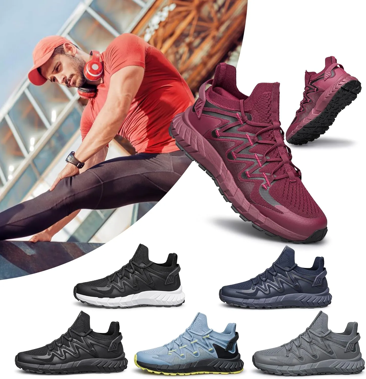 Men's Walking Shoes Hands Free Slip On Sneaker Strap Running Tennis Shoes for Flat Feet Plantar Fasciitis Workout Shoes