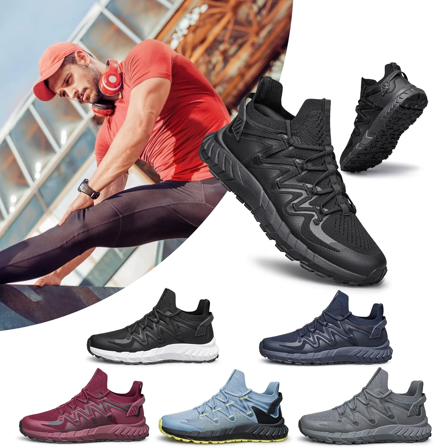 Men's Walking Shoes Hands Free Slip On Sneaker Strap Running Tennis Shoes for Flat Feet Plantar Fasciitis Workout Shoes