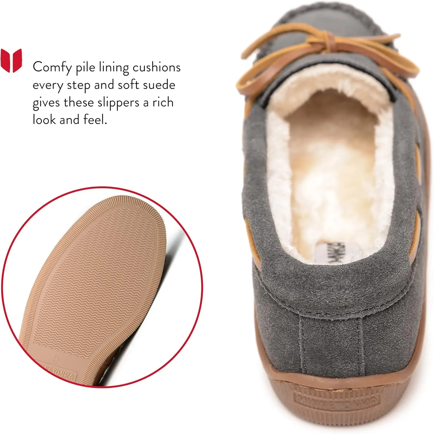 Minnetonka Womens Pile Lined Hardsole Moccasin Slipper