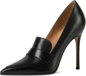 miss left Women Stiletto High Heel Loafer Pumps with Trim Closed Pointed Toe Slip on Basic Office Dress Shoes Size 4-16 US