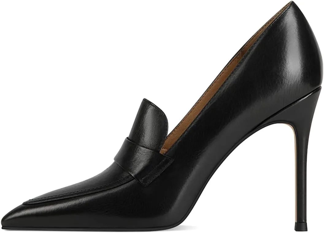miss left Women Stiletto High Heel Loafer Pumps with Trim Closed Pointed Toe Slip on Basic Office Dress Shoes Size 4-16 US