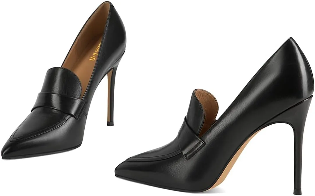 miss left Women Stiletto High Heel Loafer Pumps with Trim Closed Pointed Toe Slip on Basic Office Dress Shoes Size 4-16 US