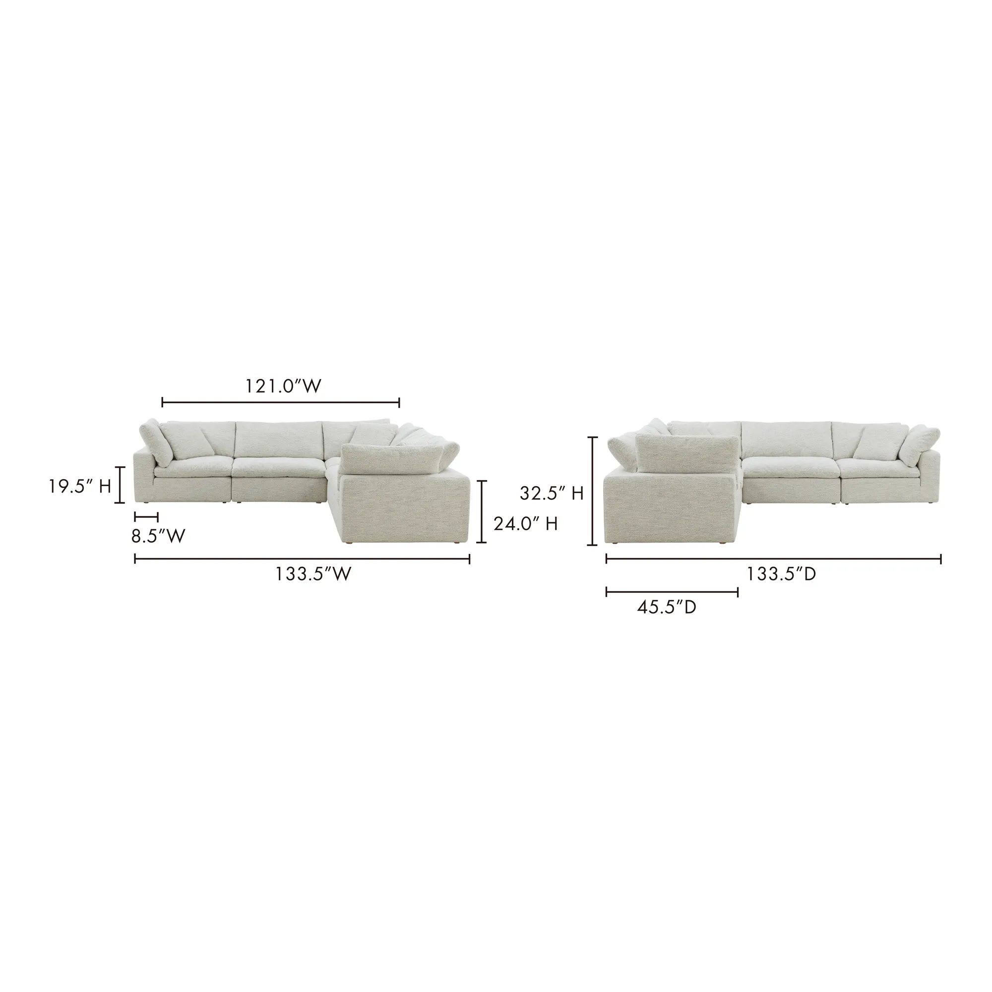 Moe's Home Collection Clay Classic L-Shaped Modular Sectional ~ Coastside Sand Performance Fabric