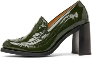 MOOMMO Women Chunky Block High Heel Loafer Pumps Round Closed Toe Slip On Oxford Shoes 3 Inch Heels Patent Leather Work Pumps Office Ladies Wingtip Dress Loafers Formal Business Party Retro 4-11 M US
