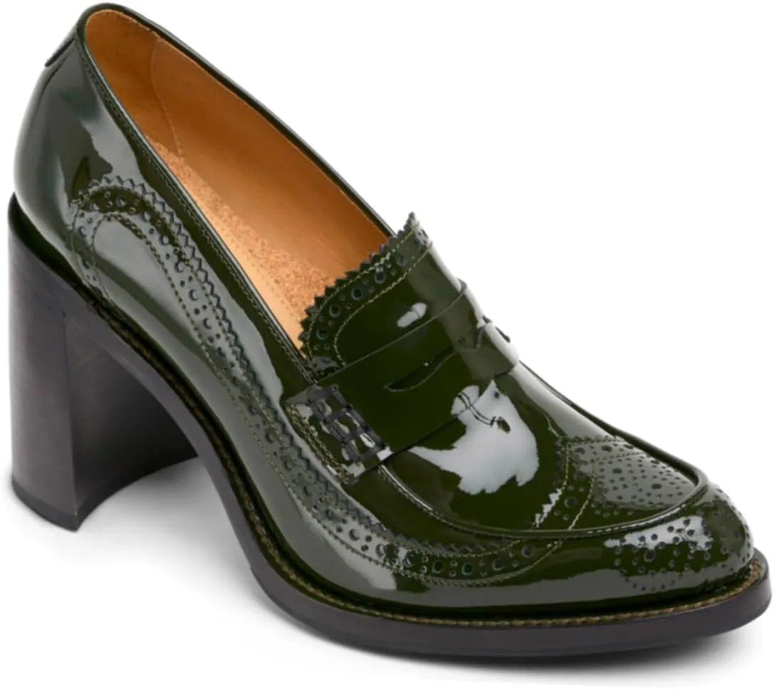 MOOMMO Women Chunky Block High Heel Loafer Pumps Round Closed Toe Slip On Oxford Shoes 3 Inch Heels Patent Leather Work Pumps Office Ladies Wingtip Dress Loafers Formal Business Party Retro 4-11 M US
