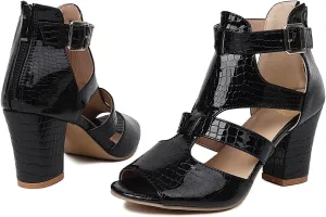 MOOMMO Women Chunky Heel Booties Open Toe Cutout Bow Suede Sandal Booties 3" Block High Heels Round Peep Toe Ankle T-strap Sandals Caged Mesh Buckle Crocodile Summer Booties Strappy Dressy 5-10 M US