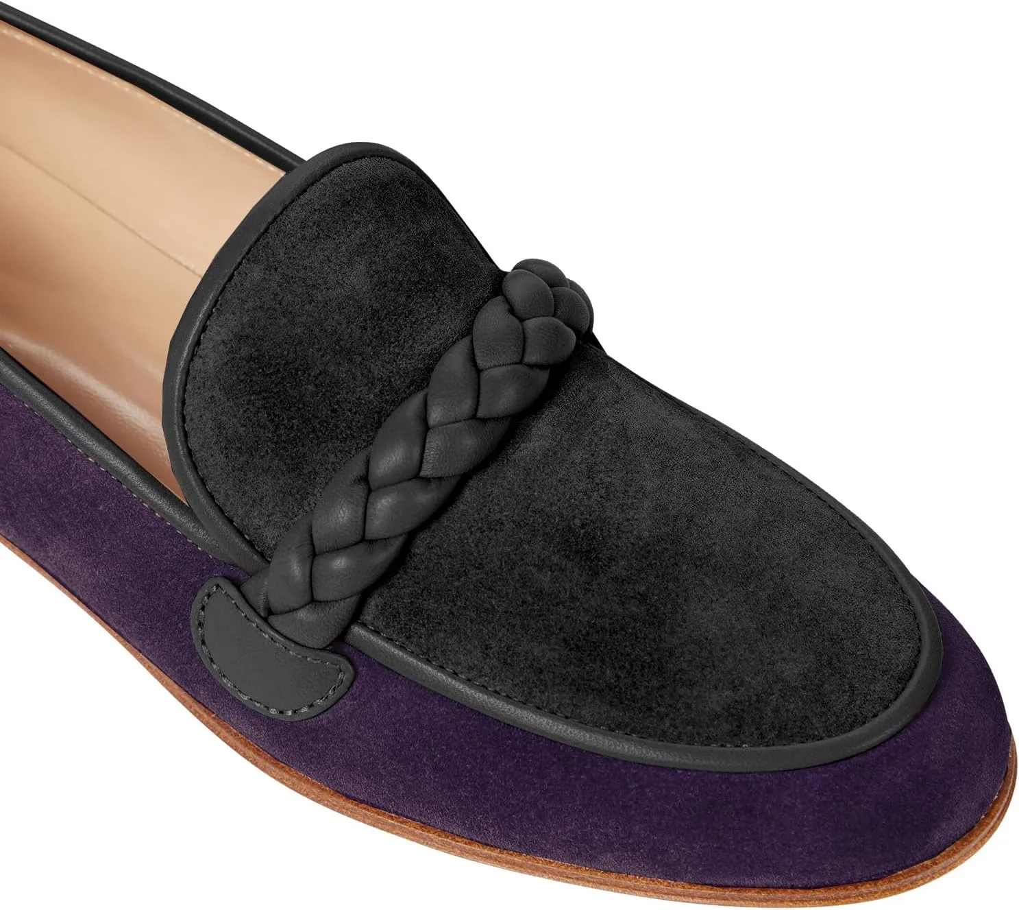 MOOMMO Women Comfortable Suede Loafer Flats Closed Round Toe Slip On Penny Loafers Knitted Strap Oxford Loafer Shoes for Office Ladies Work Daily Casual Club Driver Flats Spring Elegant 4-11 M US