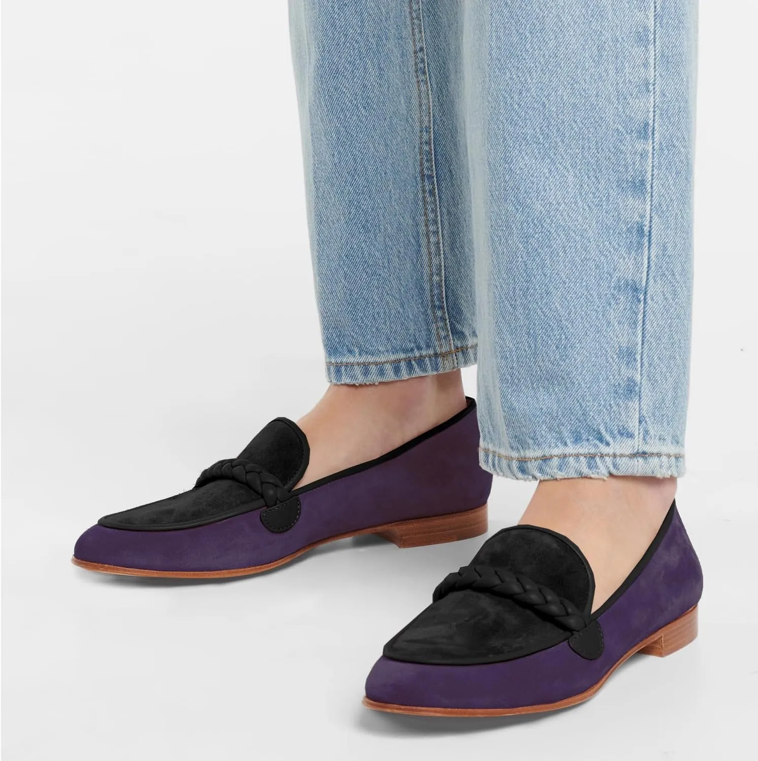 MOOMMO Women Comfortable Suede Loafer Flats Closed Round Toe Slip On Penny Loafers Knitted Strap Oxford Loafer Shoes for Office Ladies Work Daily Casual Club Driver Flats Spring Elegant 4-11 M US