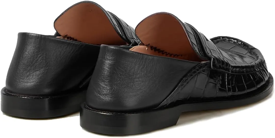 MOOMMO Women Low Chunky Heel Loafers Walking Shoes Crocodile Loafer Flats Round Toe Toe Slip On Penny Loafers Dress Shoes Matte Stone Pattern Office Ladies Casual Comfort 4-11 M US