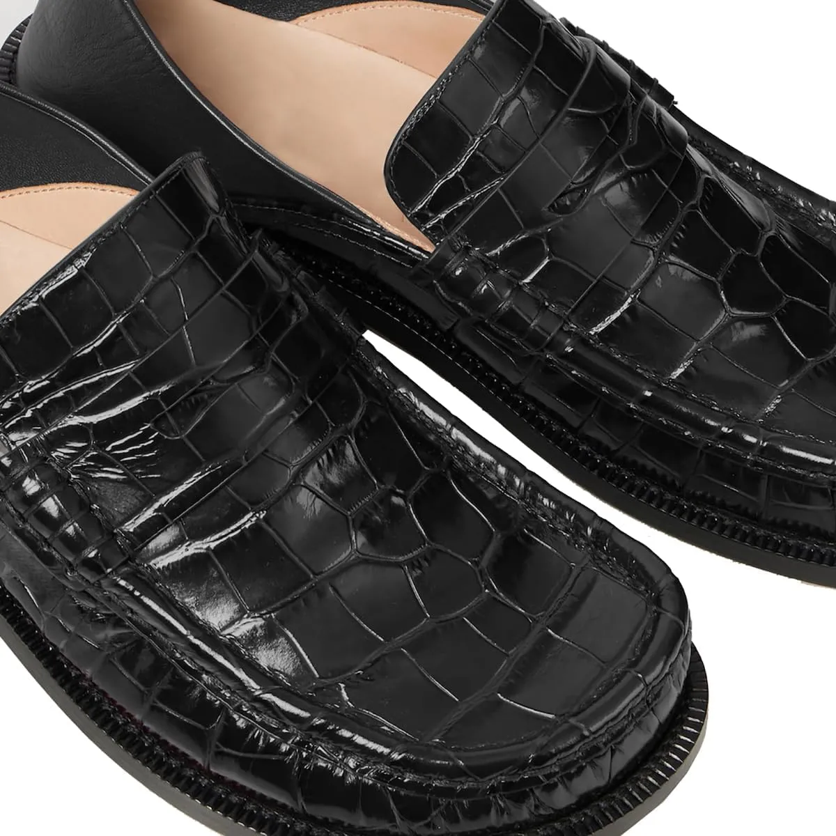 MOOMMO Women Low Chunky Heel Loafers Walking Shoes Crocodile Loafer Flats Round Toe Toe Slip On Penny Loafers Dress Shoes Matte Stone Pattern Office Ladies Casual Comfort 4-11 M US