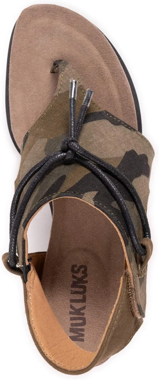 MUK LUKS Women's Pitch Solo Sandal-Khaki Wedge