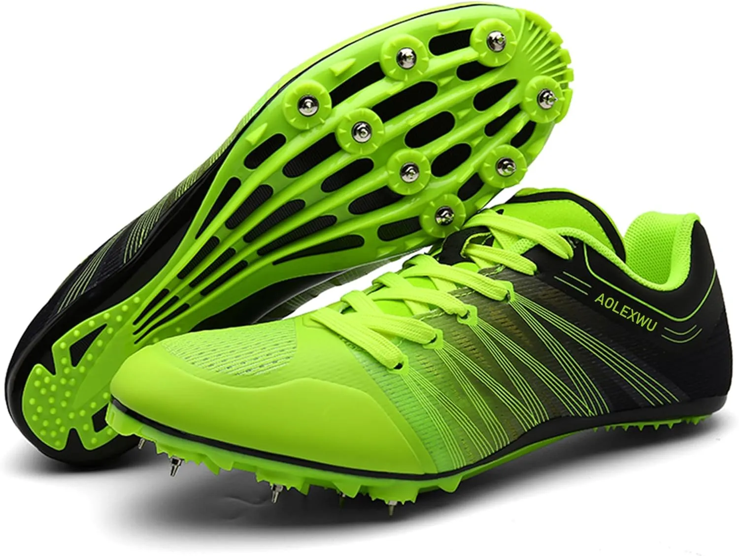 New Track and Field Shoes - Unisex, All Ages - Black - Mesh - Athletic - Minimal Cushioning - Lace-Up - Round Toe - Flat Heel - Sprint Running - Nail Spikes - US Size 12