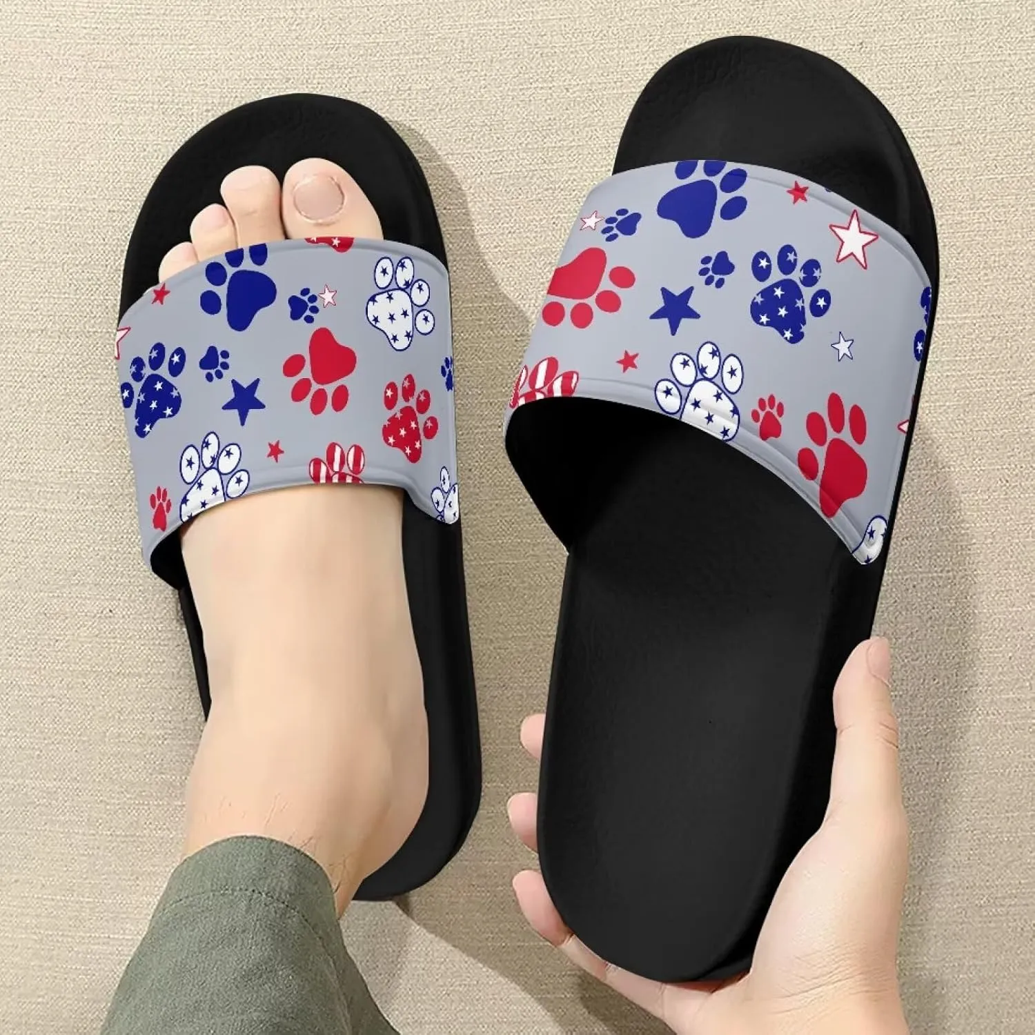 Non Slip Slide Sandals for Women Men, Open Toe House Comfy Flat Slides Slipper for Bathroom Beach