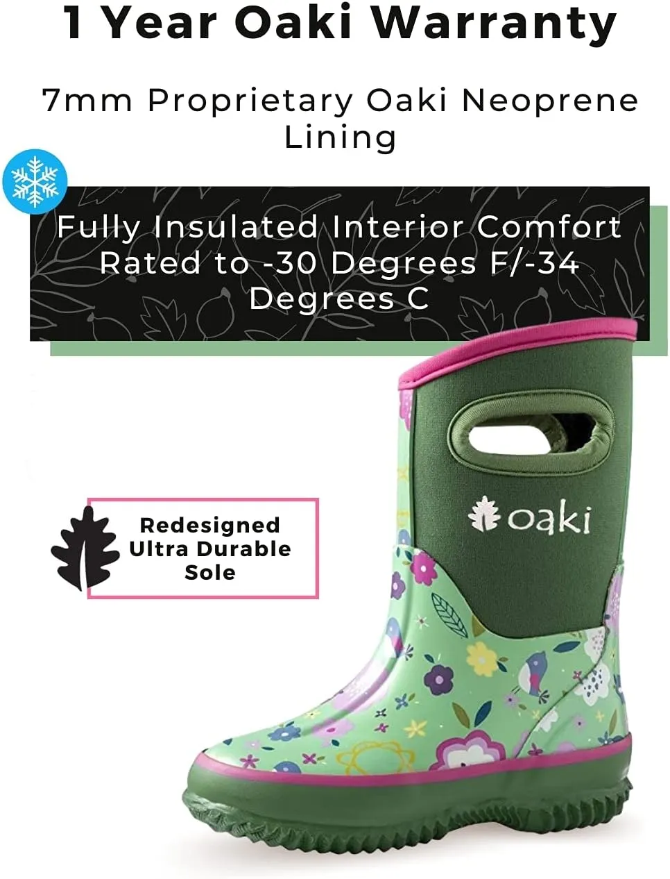 OAKI Kid's Neoprene Rain Boots, Snow Boots, Muck Boots
