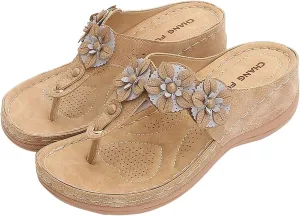 oiangi Women's Wedge Flip Flops Comfortable Casual Flower Thong Sandals Platform Outdoor Summer Beach Slippers