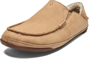 OLUKAI Kipuka Hulu Men's Leather Slippers, Premium Nubuck Leather Slip On Shoes, Shearling Lining & Gel Insert, Drop-In Heel Design