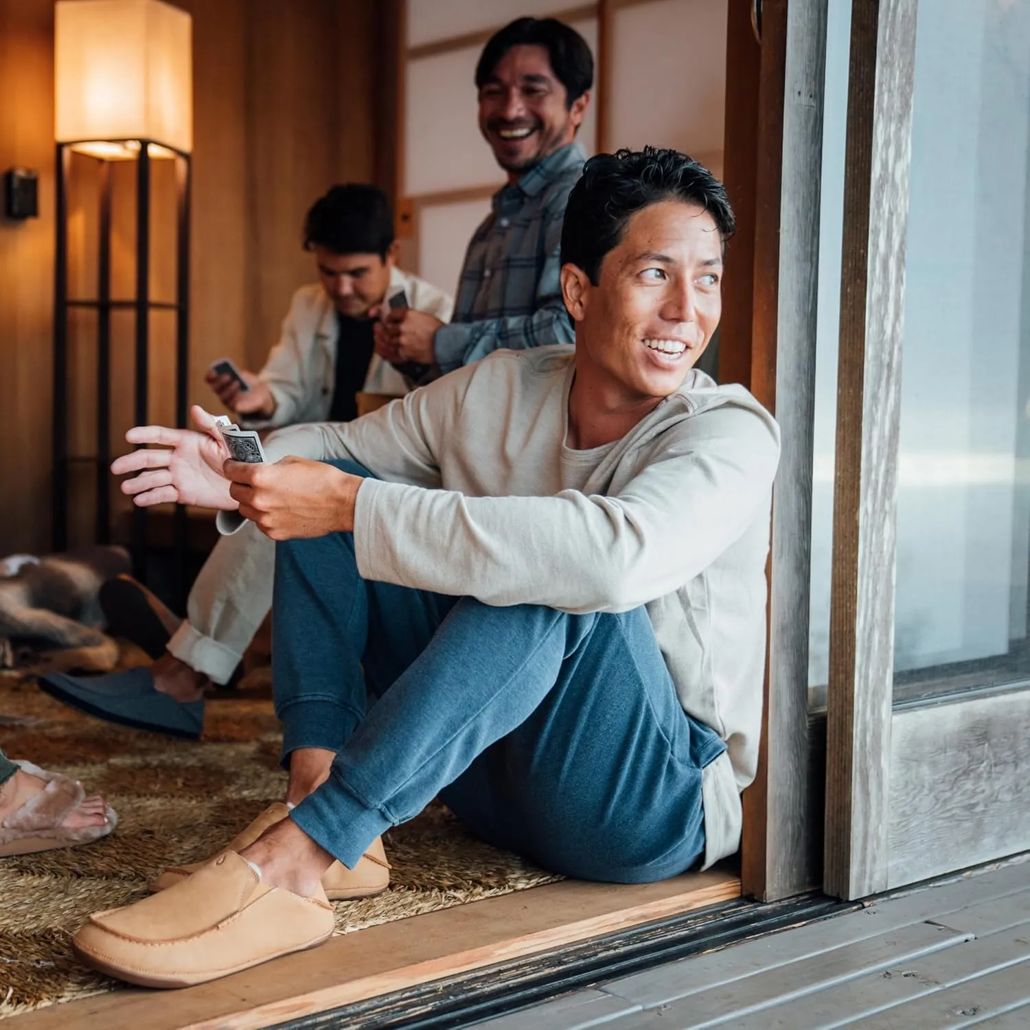 OLUKAI Kipuka Hulu Men's Leather Slippers, Premium Nubuck Leather Slip On Shoes, Shearling Lining & Gel Insert, Drop-In Heel Design