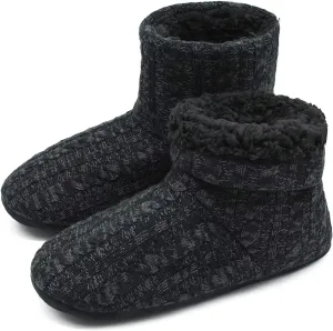 ONCAI Men’s-Slipper-Boots-Winter-Fleece-House-Slippers Knitted Indoor Flat Warm Wool Booties Pull On Memory Foam Outdoor Non-Slip Ankle Bedroom Boot Slippers with Soft Rubber Sole