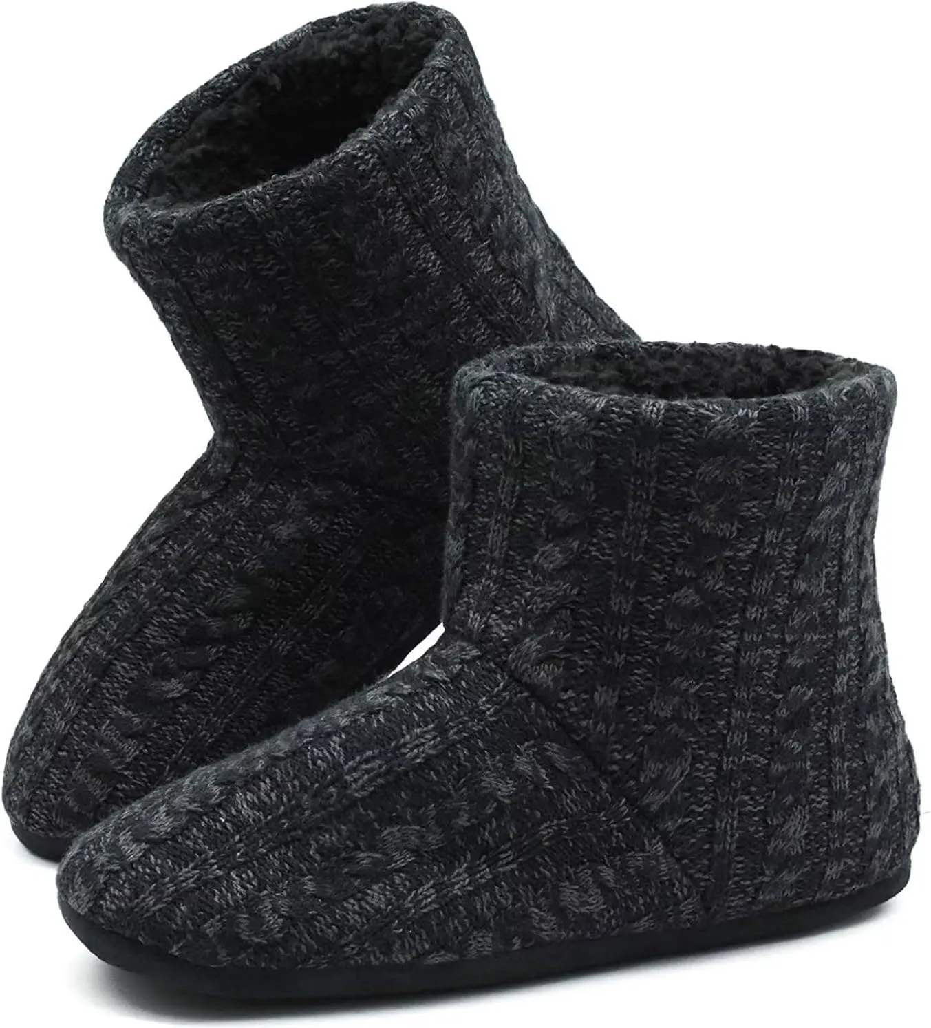 ONCAI Men’s-Slipper-Boots-Winter-Fleece-House-Slippers Knitted Indoor Flat Warm Wool Booties Pull On Memory Foam Outdoor Non-Slip Ankle Bedroom Boot Slippers with Soft Rubber Sole
