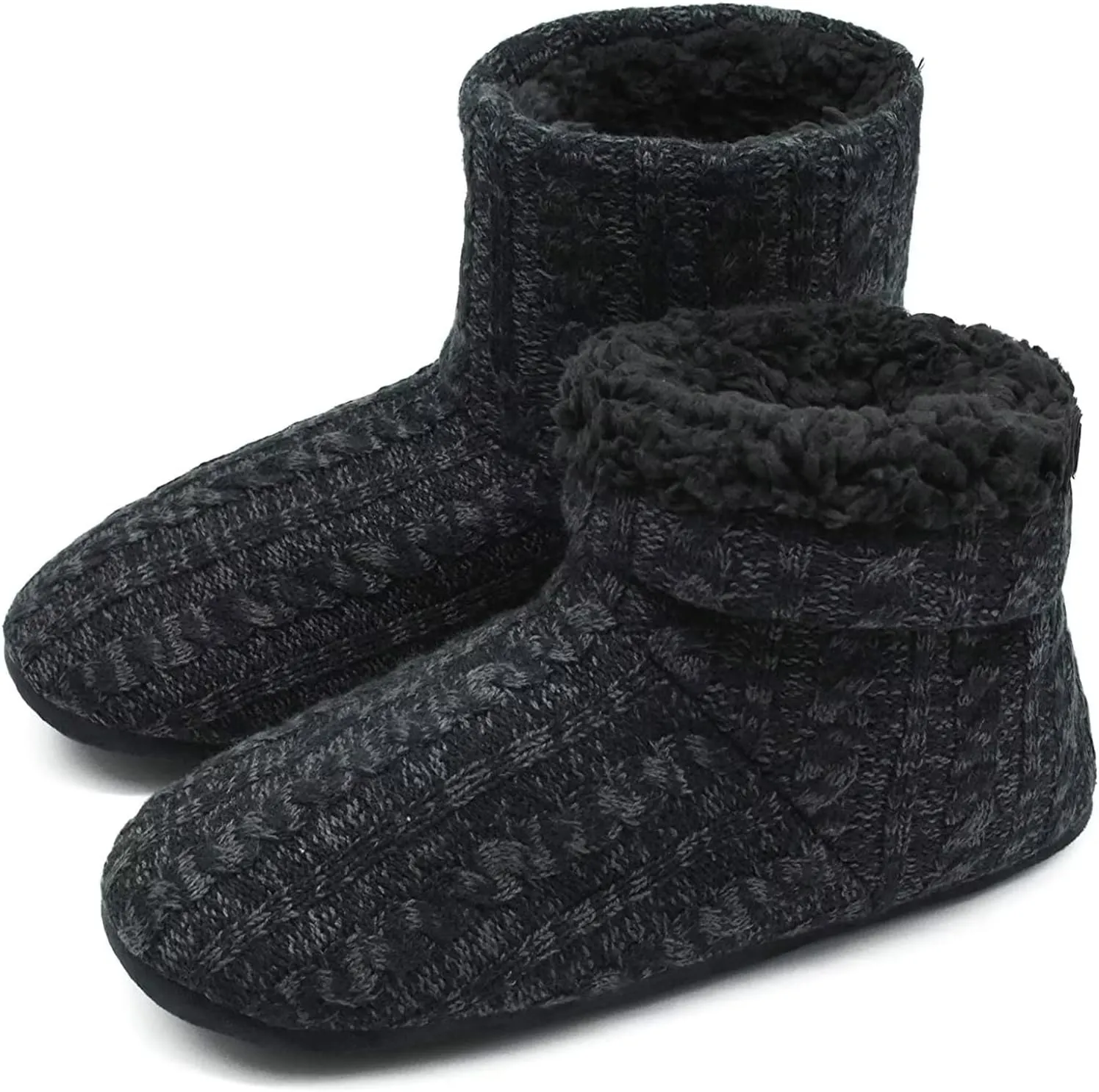 ONCAI Men’s-Slipper-Boots-Winter-Fleece-House-Slippers Knitted Indoor Flat Warm Wool Booties Pull On Memory Foam Outdoor Non-Slip Ankle Bedroom Boot Slippers with Soft Rubber Sole