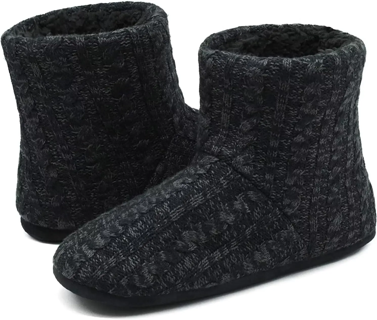 ONCAI Men’s-Slipper-Boots-Winter-Fleece-House-Slippers Knitted Indoor Flat Warm Wool Booties Pull On Memory Foam Outdoor Non-Slip Ankle Bedroom Boot Slippers with Soft Rubber Sole