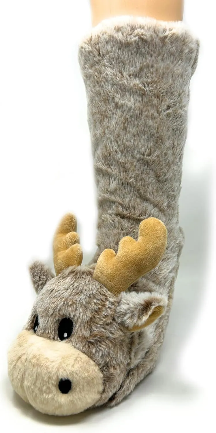 ooohyeah Womens Non Slip Fuzzy 3D Animal Slipper Socks, Funny Warm Cozy Fluffy Cute Indoor Slippers with Grippers
