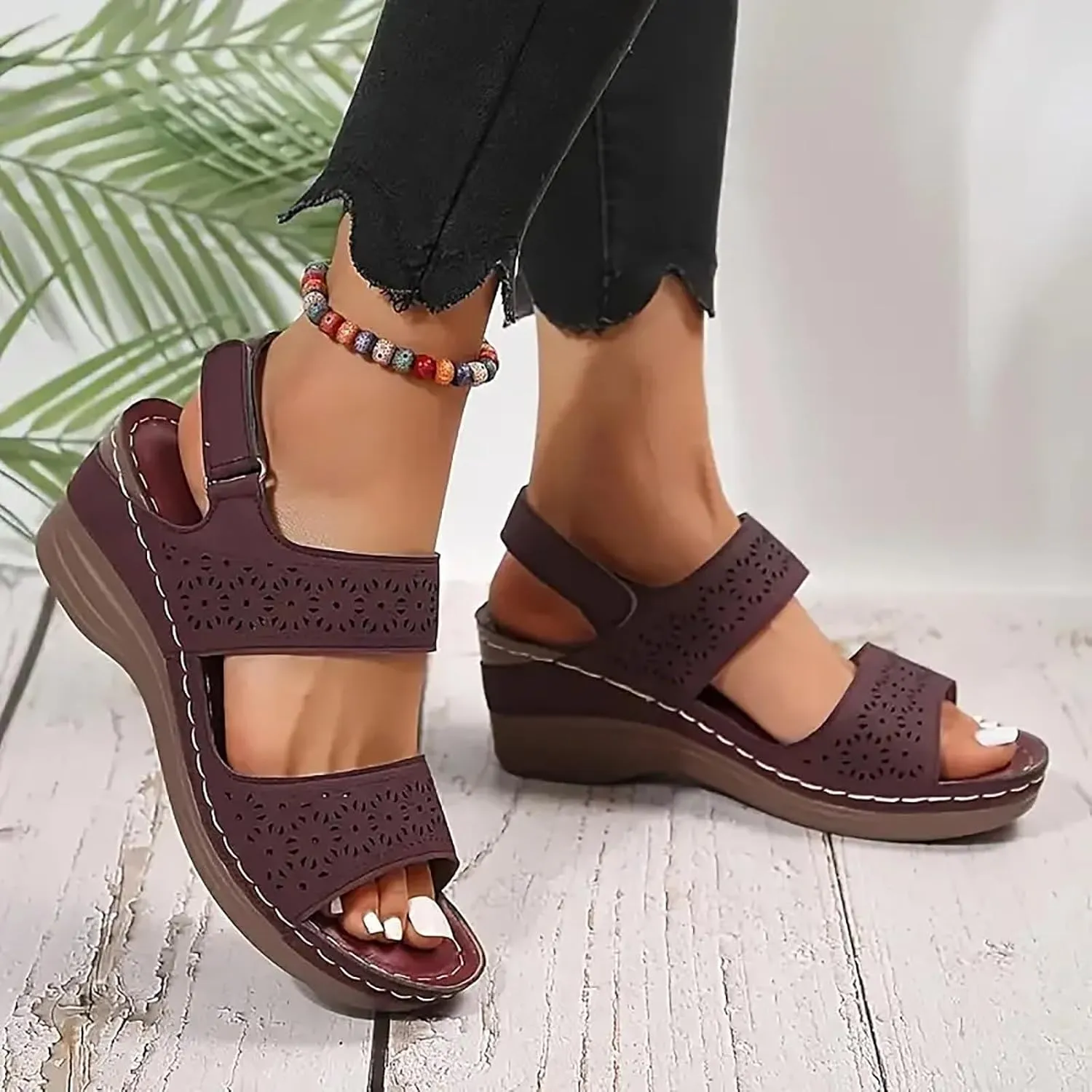 Orthopedic Sandals for Women Wide Width Comfortable Open Toe Crisscross Straps Slip on Wedge Sandals Walking Plantar Fasciitis Slides Beach Shoes