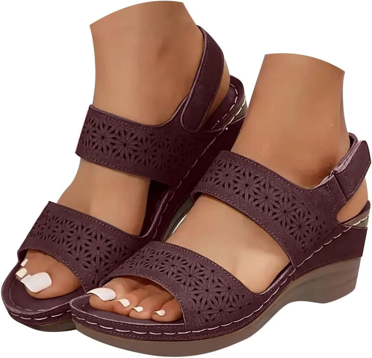 Orthopedic Sandals for Women Wide Width Comfortable Open Toe Crisscross Straps Slip on Wedge Sandals Walking Plantar Fasciitis Slides Beach Shoes