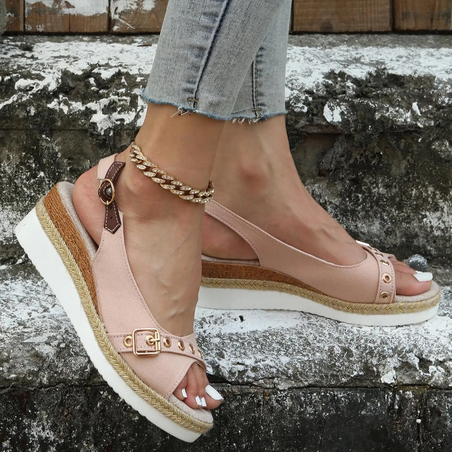 Orthopedic Wedge Sandals for Women Arch Support Trendy Summer Y2K 2025 Solid Spring Buckle Cute Dressy Peep Toe Thick Sole Beach Dress Comfortable