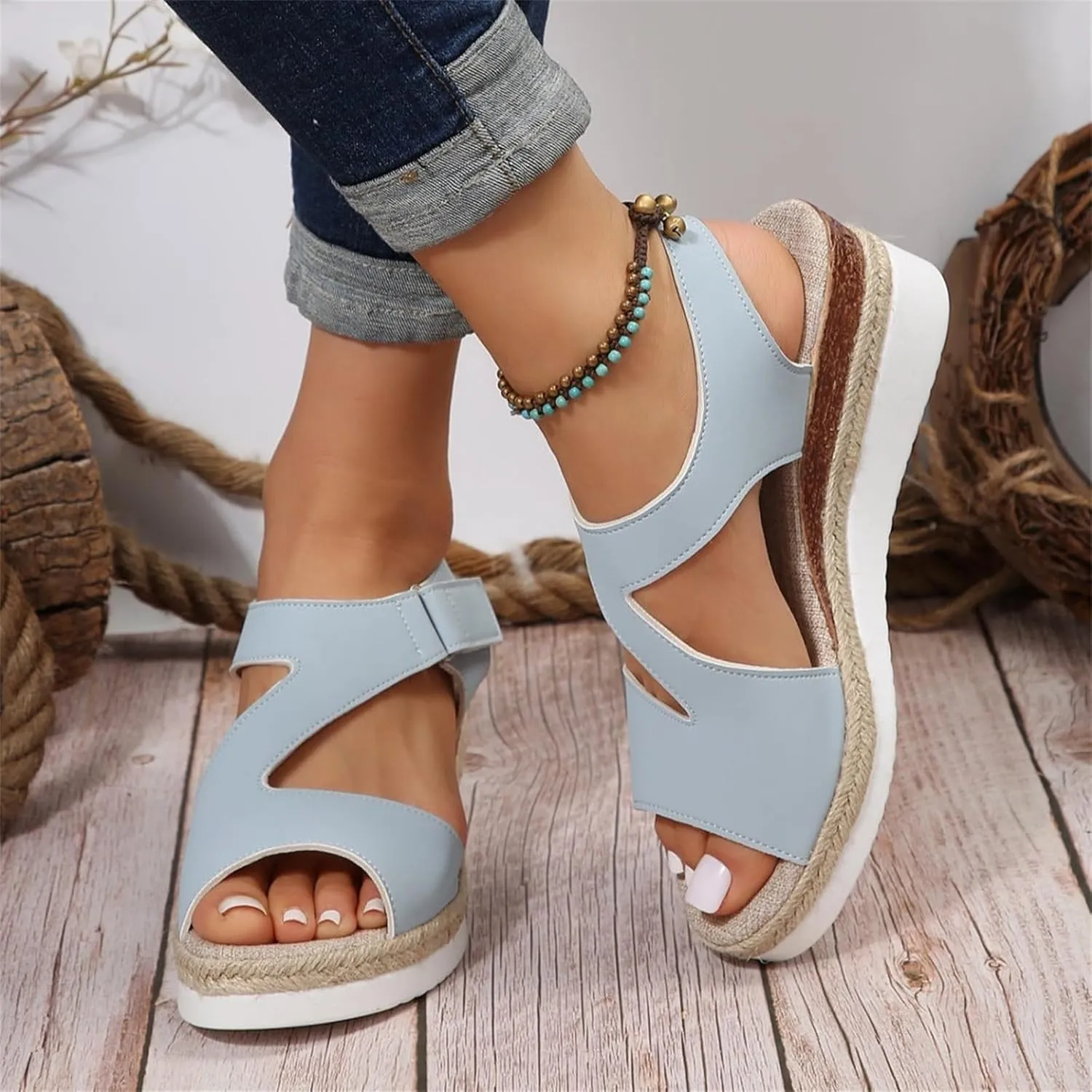 Orthotic Sandals for Women Comfy Open Toe Sandals Wedge Sandals Summer Flat Wedge Heels Espadrilles Sandals Walking Shoes