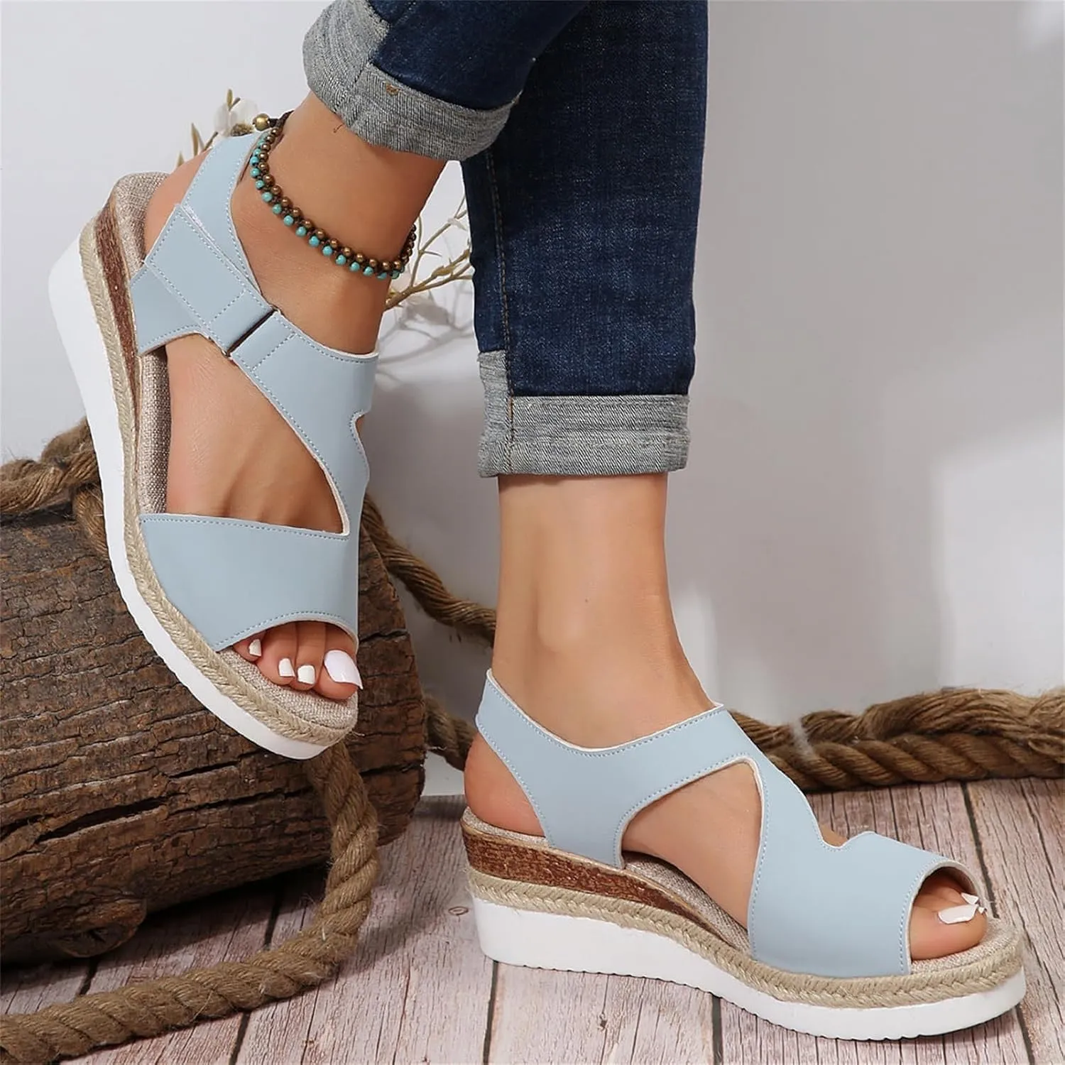 Orthotic Sandals for Women Comfy Open Toe Sandals Wedge Sandals Summer Flat Wedge Heels Espadrilles Sandals Walking Shoes