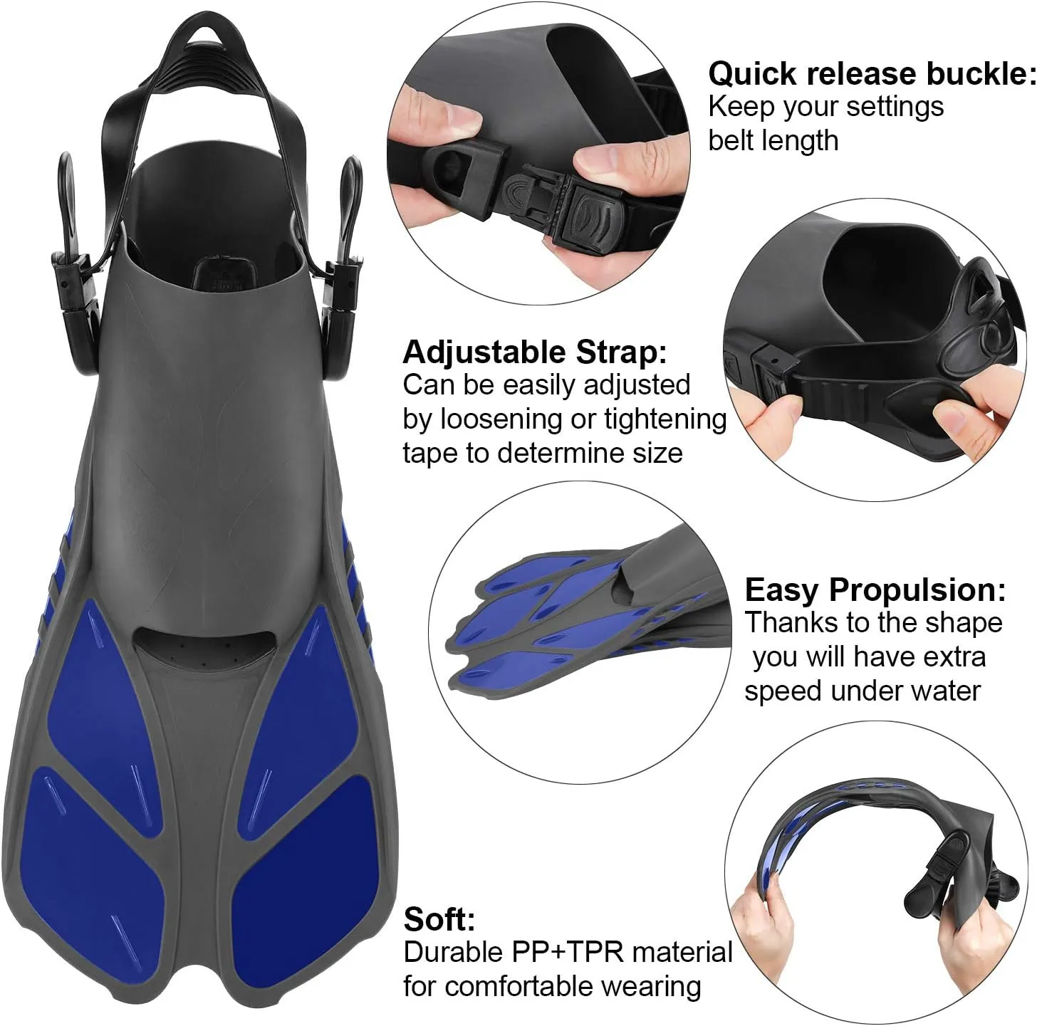 Oumers Snorkel Fins, Travel Size Adjustable Strap Diving Flippers with Mesh Bag and Extra Buckle Connector for Men Women Snorkeling Diving Swimming