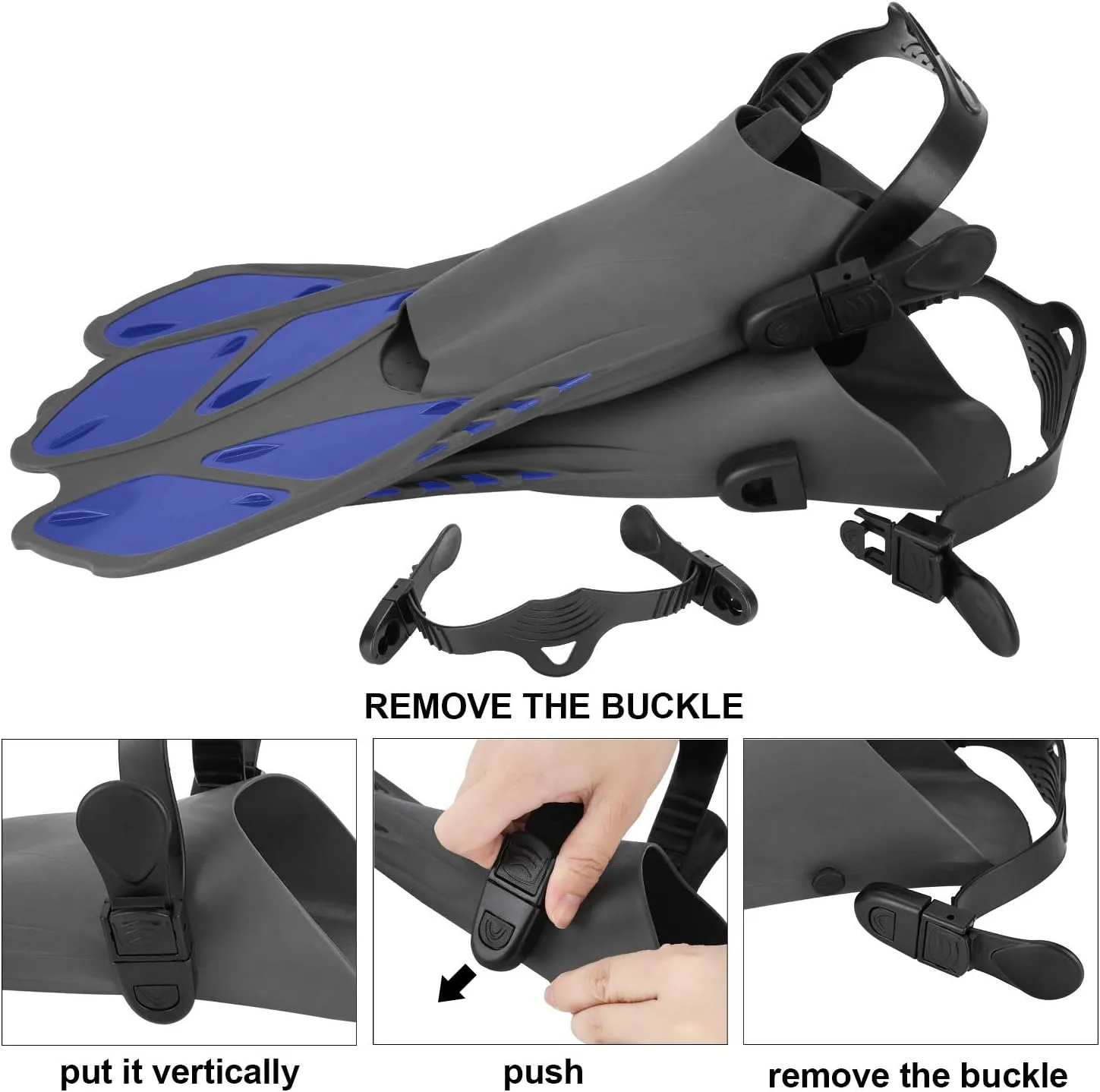 Oumers Snorkel Fins, Travel Size Adjustable Strap Diving Flippers with Mesh Bag and Extra Buckle Connector for Men Women Snorkeling Diving Swimming