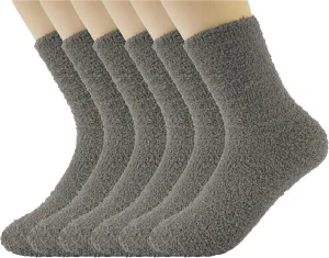 OVOV White Fuzzy Fluffy Warm Cozy Slipper Socks for Men - Soft Comfy Fleece Sleep Socks