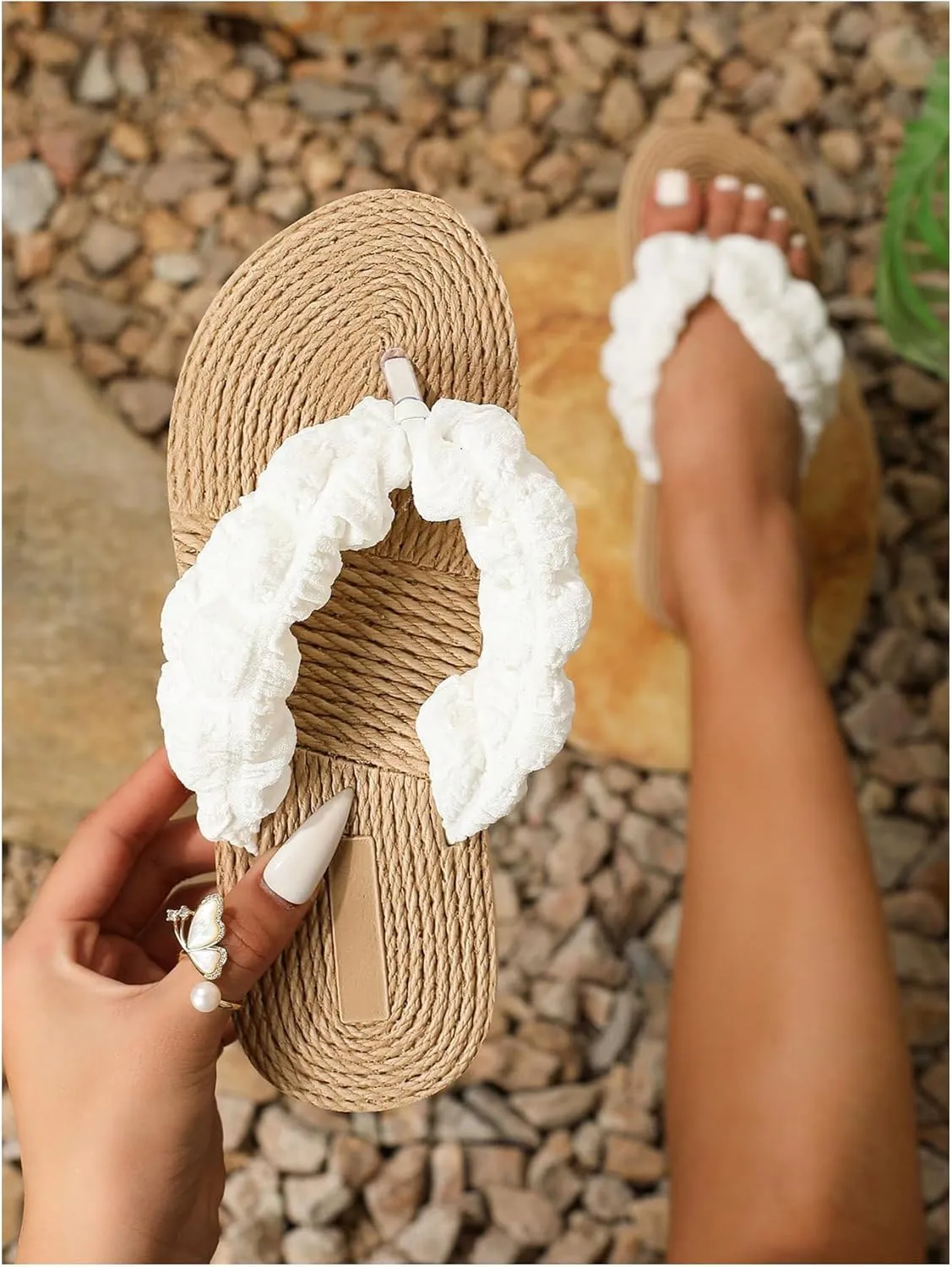 OYOANGLE Women's Braided Boho Lightweight Platform Flip Flops