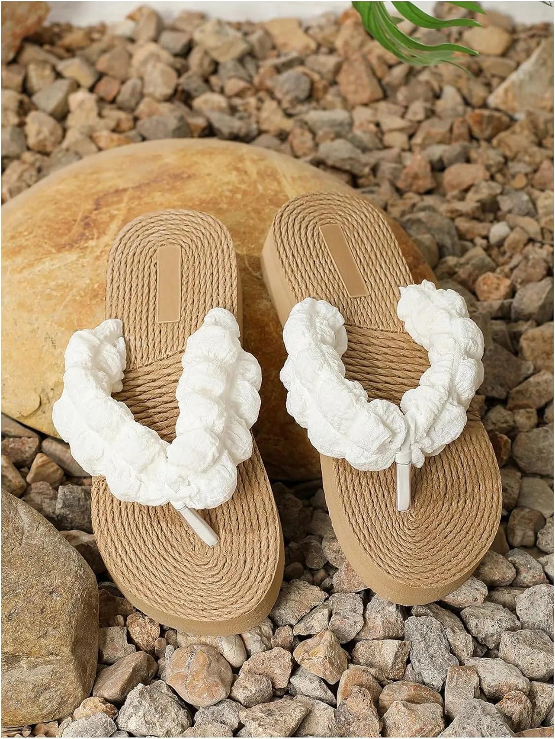 OYOANGLE Women's Braided Boho Lightweight Platform Flip Flops