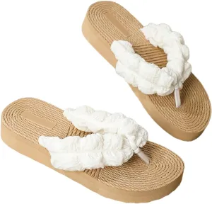 OYOANGLE Women's Braided Boho Lightweight Platform Flip Flops