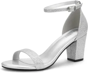 PARTY Women's Chunky Heels Open Toe Ankle Strap 3 inch Heeled Sandals
