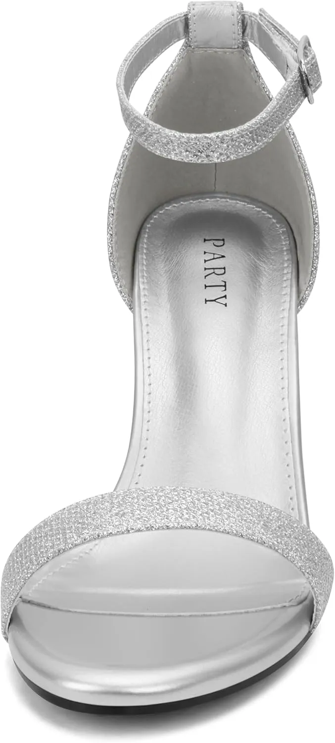 PARTY Women's Chunky Heels Open Toe Ankle Strap 3 inch Heeled Sandals