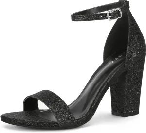 PARTY Women's Chunky Heels Open Toe Ankle Strap 3 inch Heeled Sandals